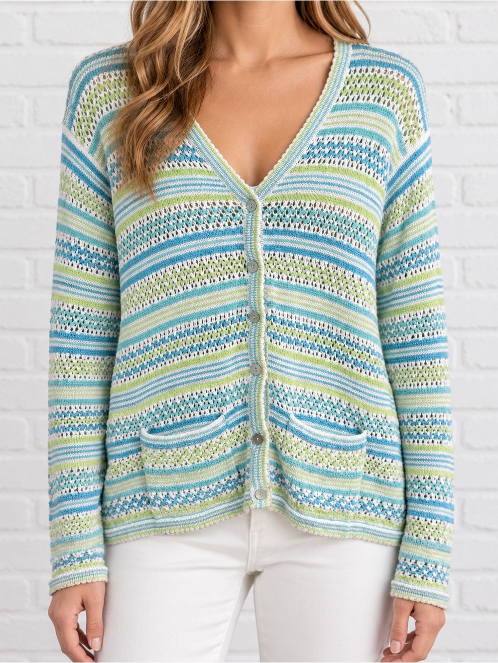 Vintage Y2K Marisa Studio Blue Green Open Knit Cardigan M NWT Coastal